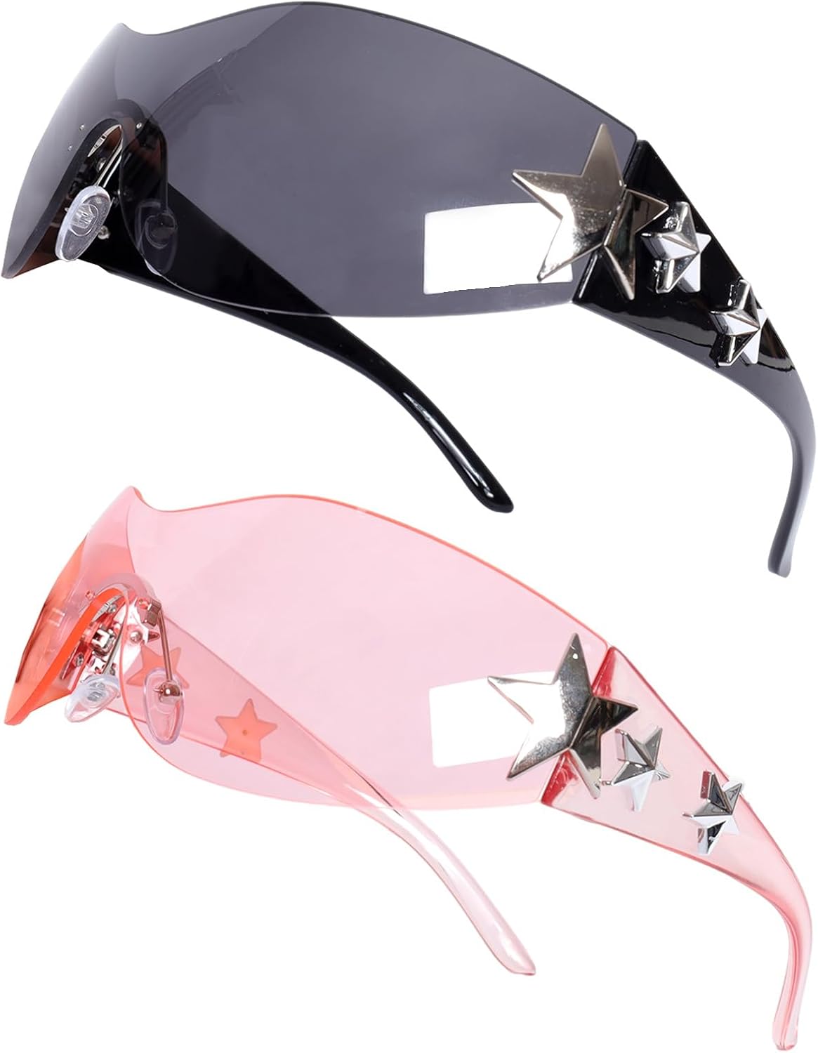 

Модные солнцезащитные очки в стиле Y2k, солнцезащитные очки в форме звезды, большие безрамочные очки для женщин и мужчин, для вождения, езды на мотоцикле, уличной фотографии Nfvjfxz, Black+pink