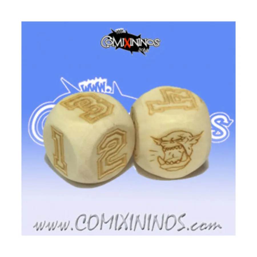 

Набор из 2 кубиков орков с цифрами, Fantasy Football Miniatures - Wooden Dice (20mm)