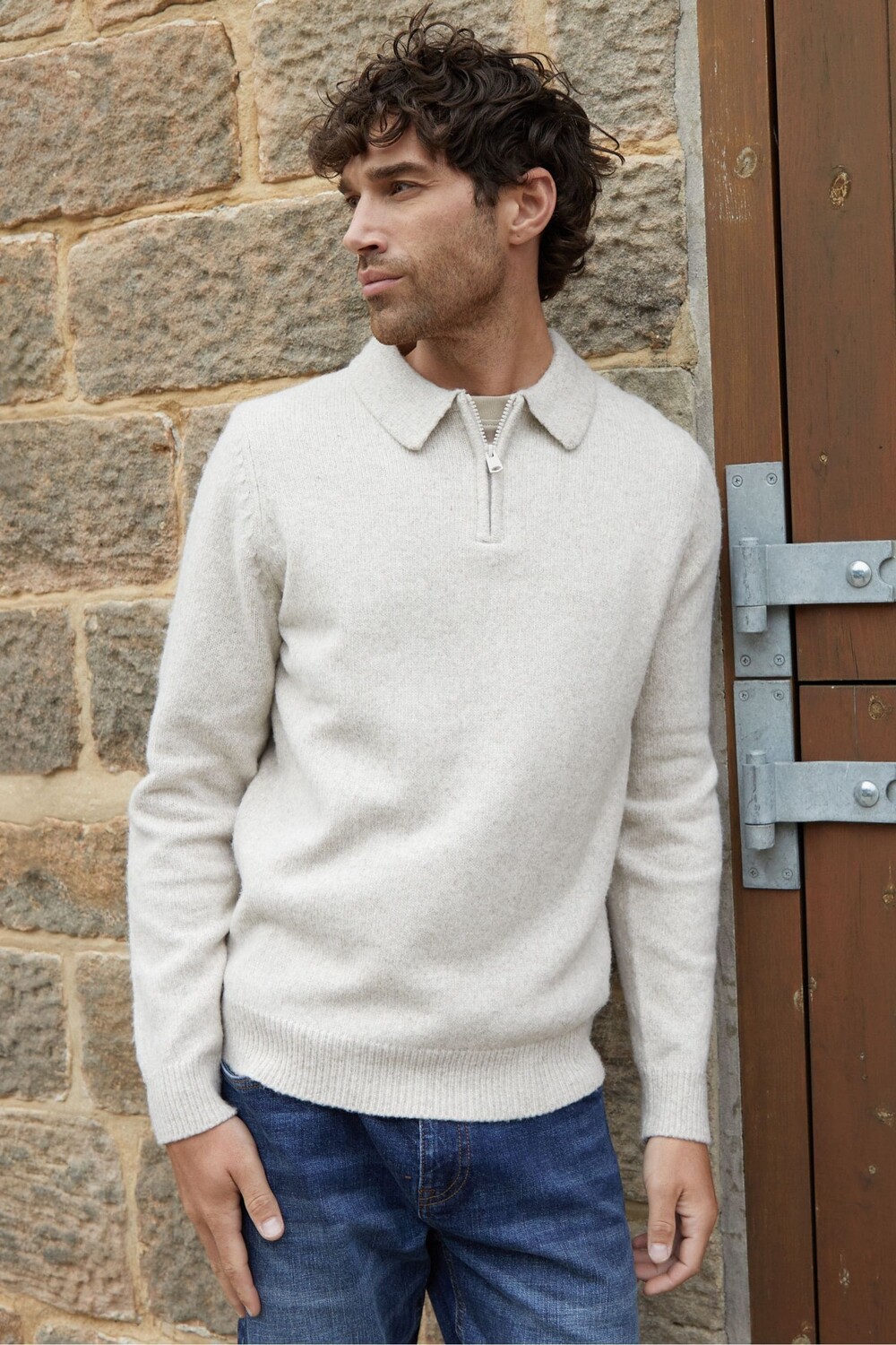 

Джемпер поло с длинными рукавами и застежкой молнией на четверть длины Threadbare, нейтральный