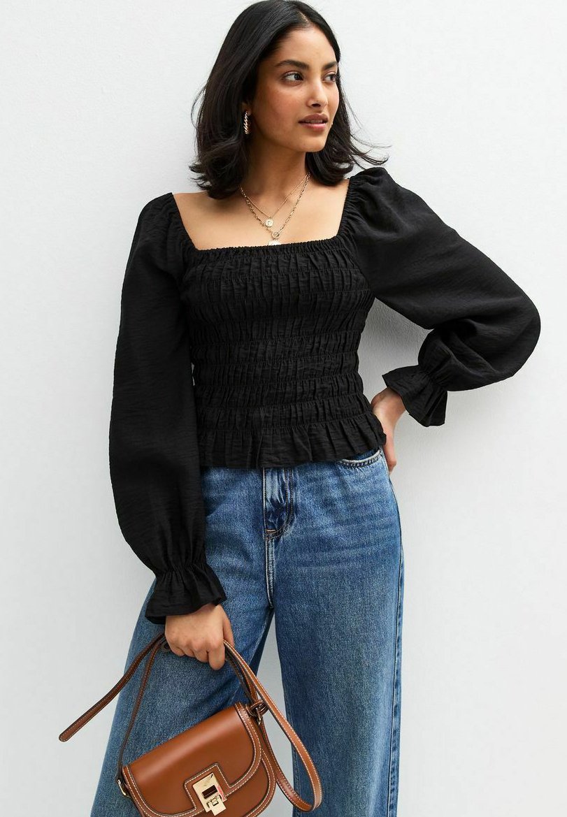 

Блуза SHIRRED LONG SLEEVE New Look, черный