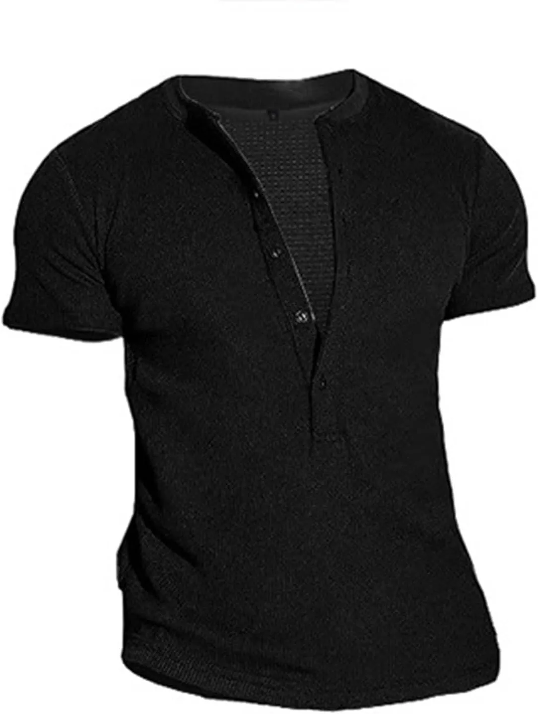 

Мужская футболка-хенли с коротким рукавом и планкой, 5 пуговиц, slim fit Xiaojmake