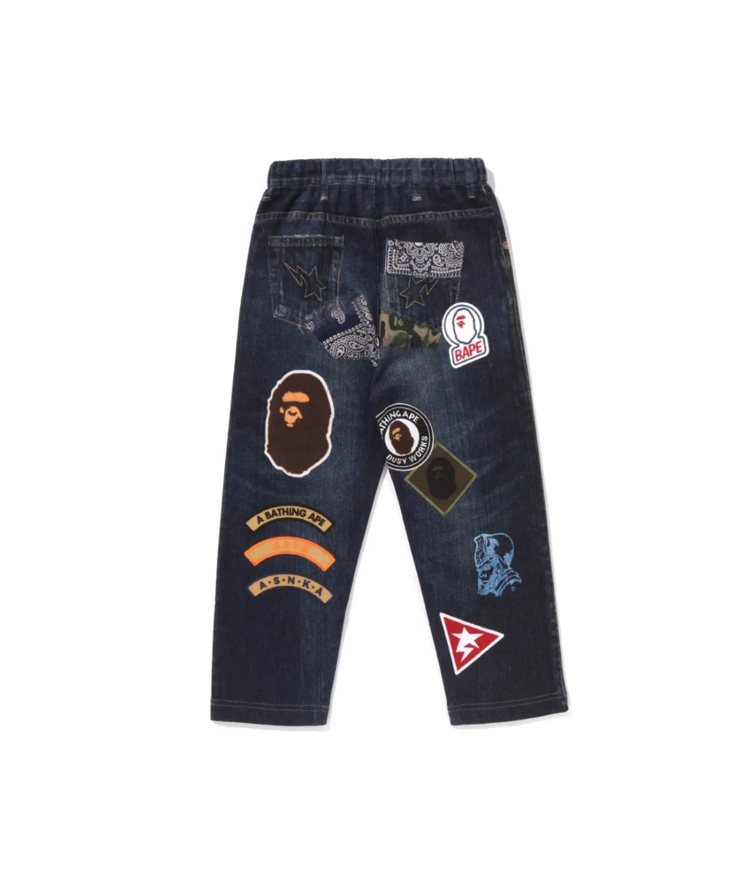 Детские хлопковые штаны A BATHING APE с принтом денима тёмно-синие — фото 2