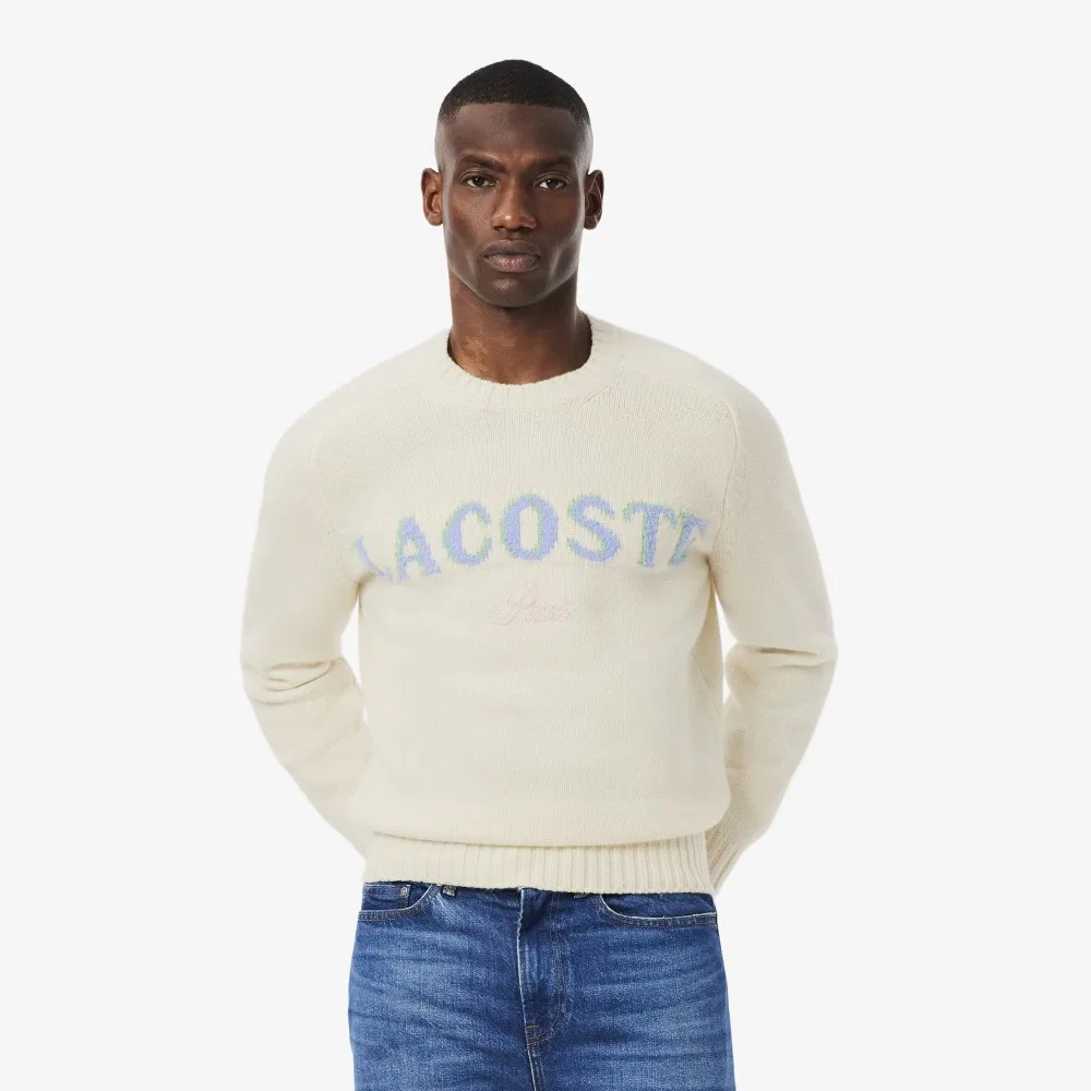 Мужской праздничный свитер с круглым вырезом белый от Lacoste