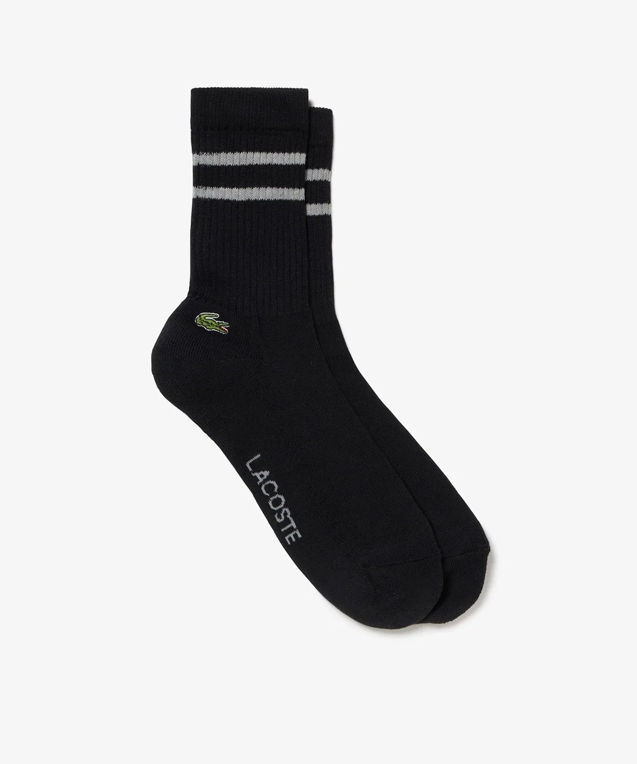 Носки спортивные средней длины с двойной полосой, бренд Lacoste, хлопок/полиэстер, чёрный — фото 2