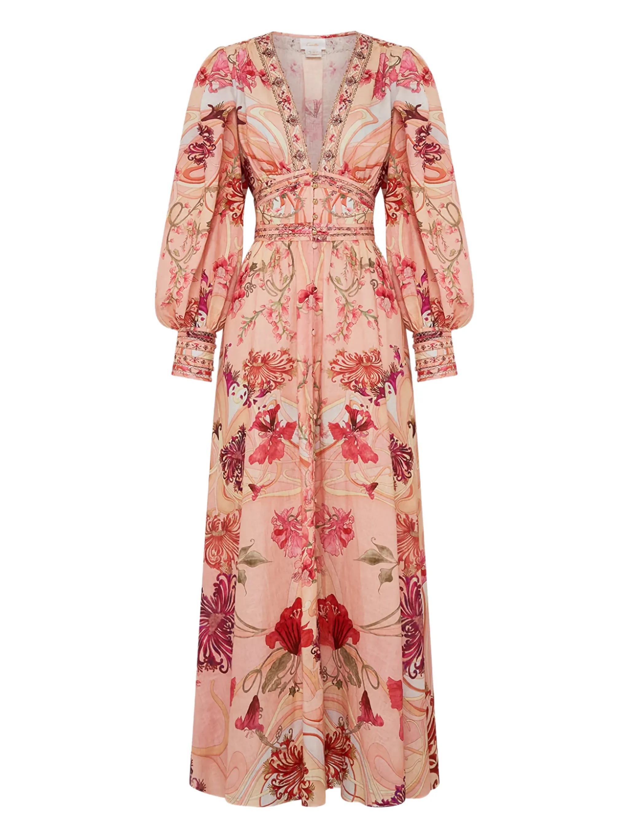 

Платье миди с пышными рукавами в цветочек Camilla, розовый