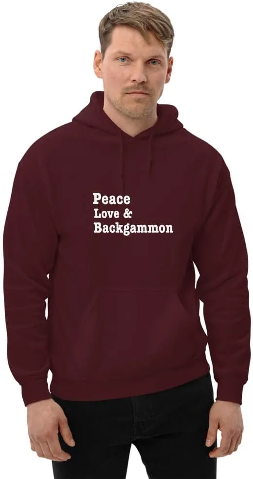 Толстовка Peace Love & Backgammon | Унисекс толстовка для игрока в настольные игры Generic, бордовый