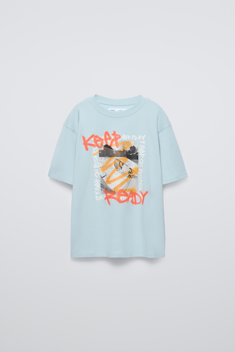 

Футболка с граффити ZARA, светло-голубой