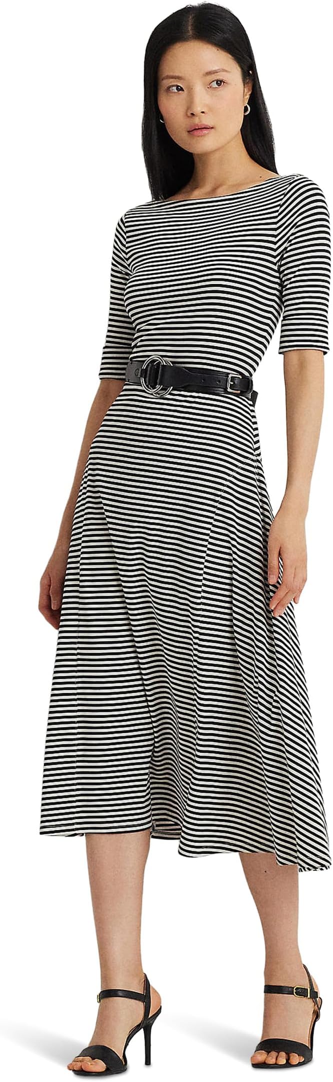 

Платье Lauren Ralph Lauren Striped Stretch Cotton Midi Dress, цвет Black/Mascarpone Cream