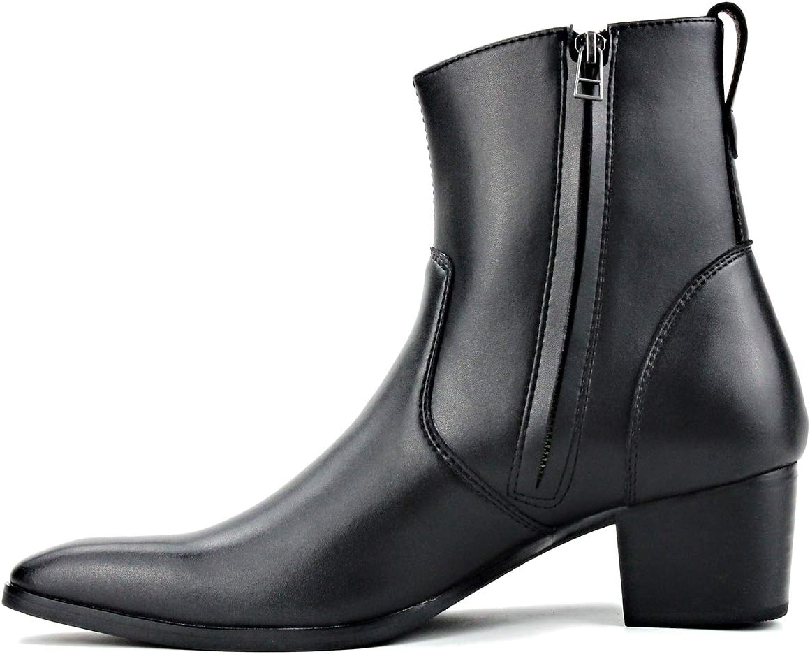 Мужские ботинки OSSTONE Chelsea на щиколотку из кожи и микрофибры, дизайнерские ботинки Chukka с боковой молнией и каблуком, модель JY016, черный — фото 4