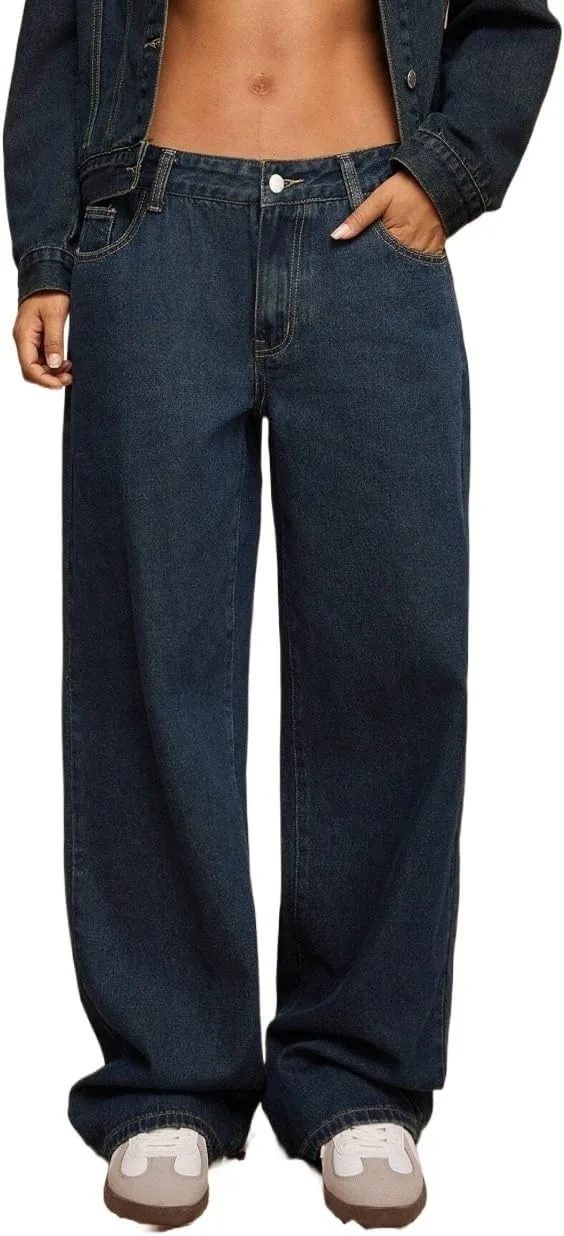Женские классические джинсы Casual Washed Straight-Leg Generic, синий