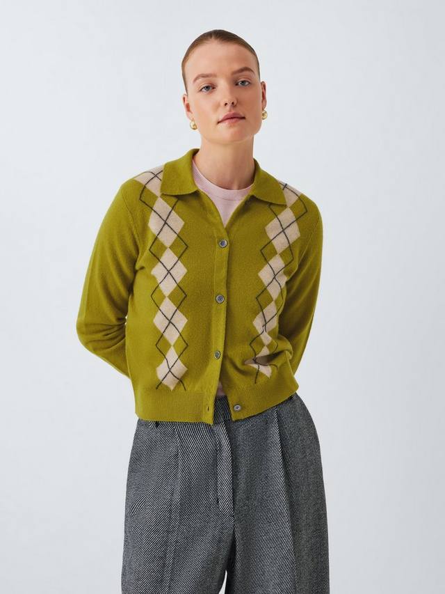 

Кардиган с воротником и узором аргайл из смесовой мериносовой шерсти John Lewis, Olive