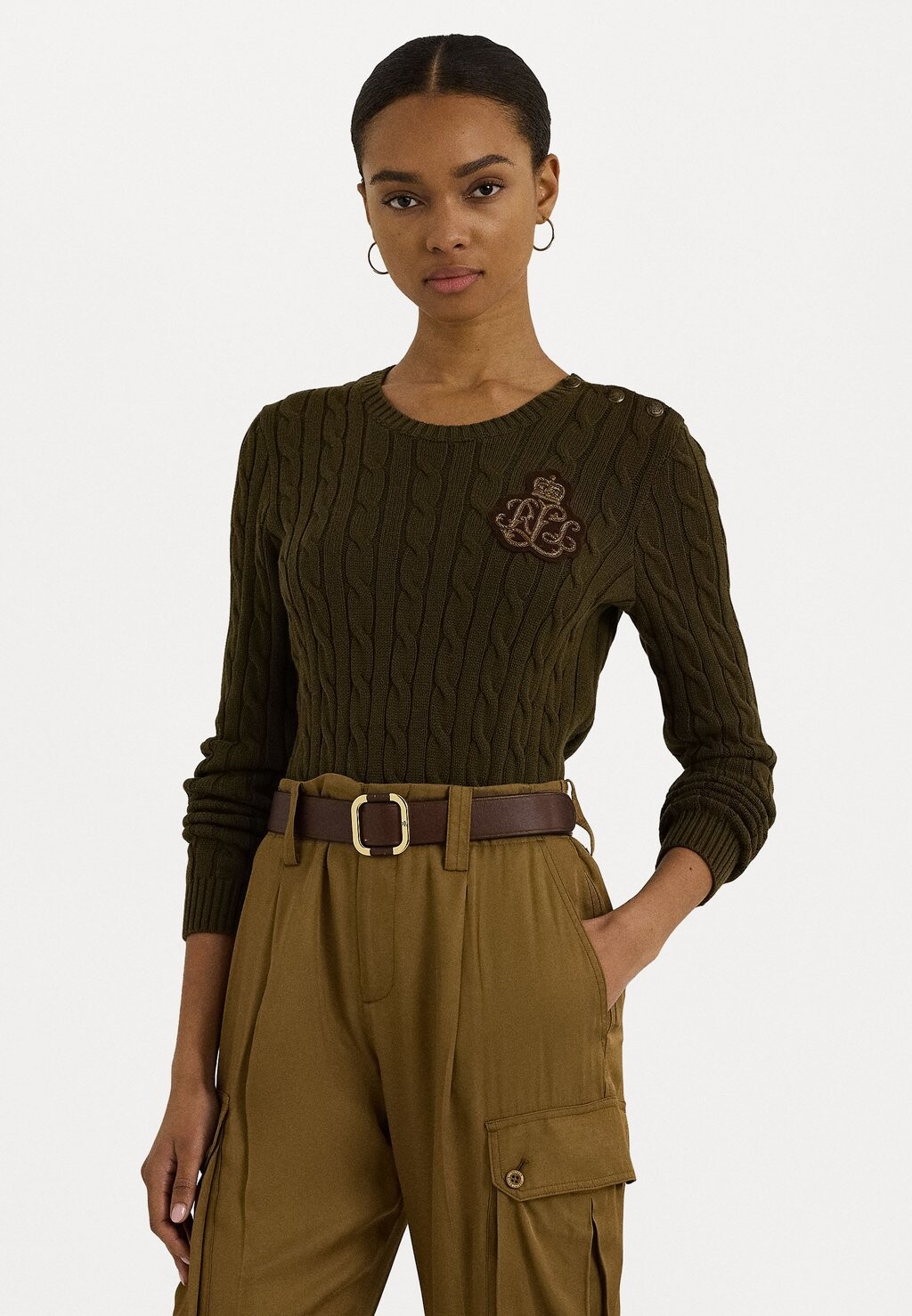 

Джемпер BUTTON TRIM CABLE KNIT COTTON SWEATER Lauren Ralph Lauren, зеленый