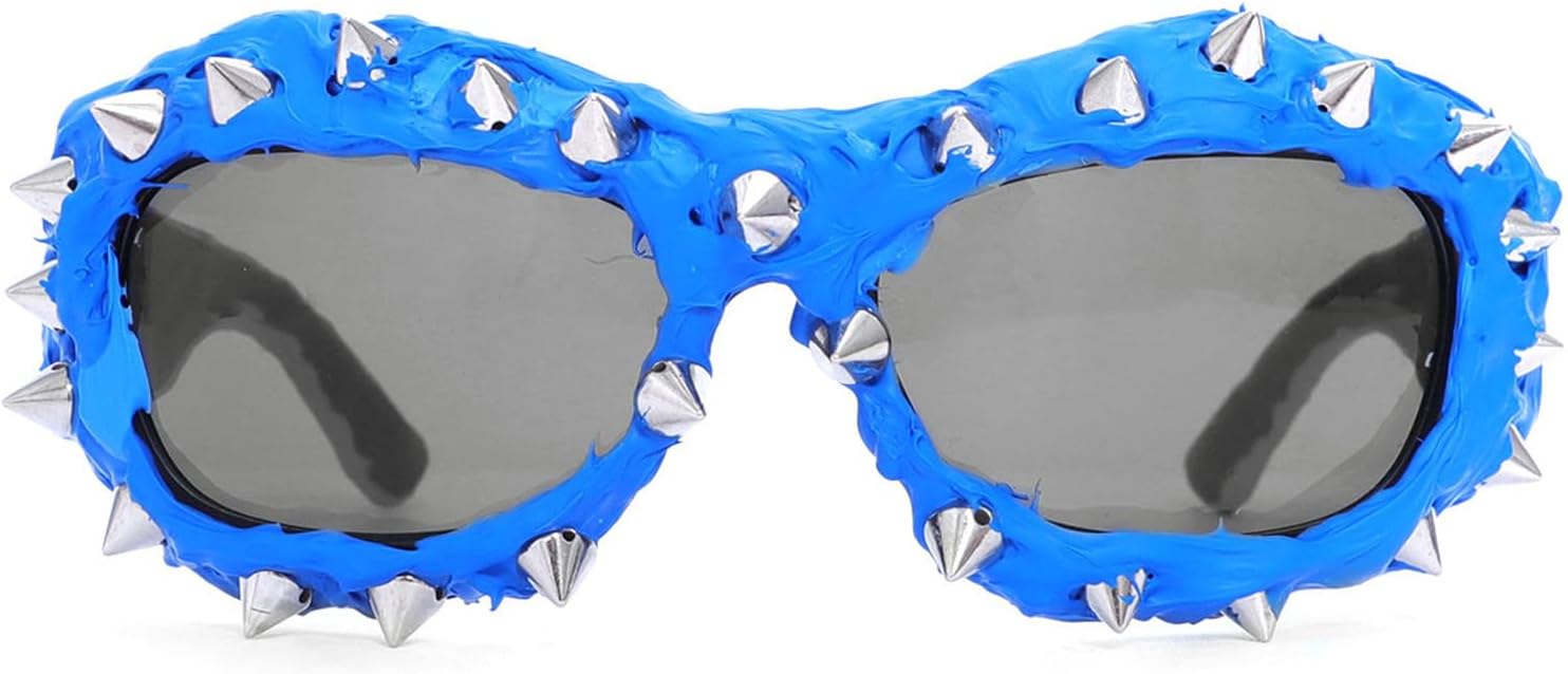 

willochra Крутые солнцезащитные очки в стиле Y2K с эффектом капельного клея, большие, для женщин и мужчин, с металлическими заклепками, для мотоциклистов, вечеринки на Хэллоуин, защита от УФ-излучения UV400, C8