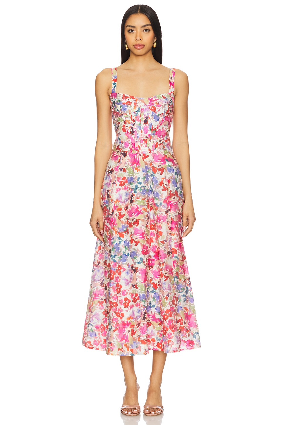 

Платье миди с корсетом Lilah Bardot, pink floral
