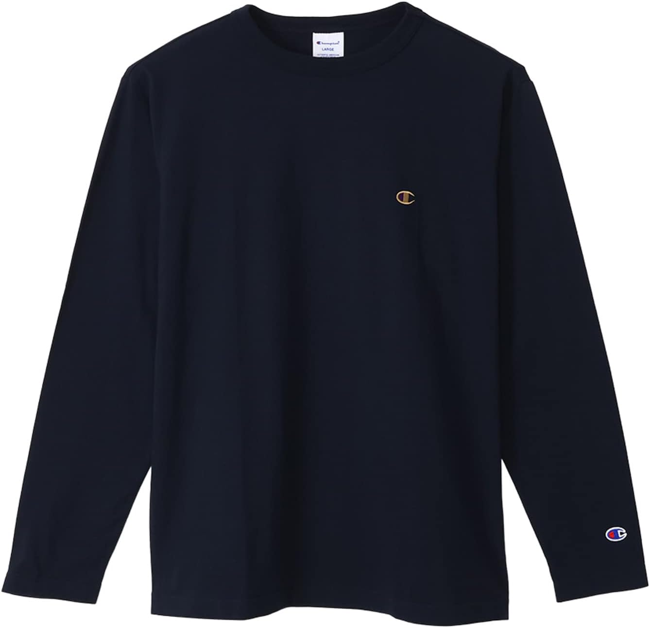 

Мужская футболка с длинным рукавом Champion C8-X408, круглый вырез, 100% хлопок, вышитый логотип One-Point, классическая футболка, темно-синяя
