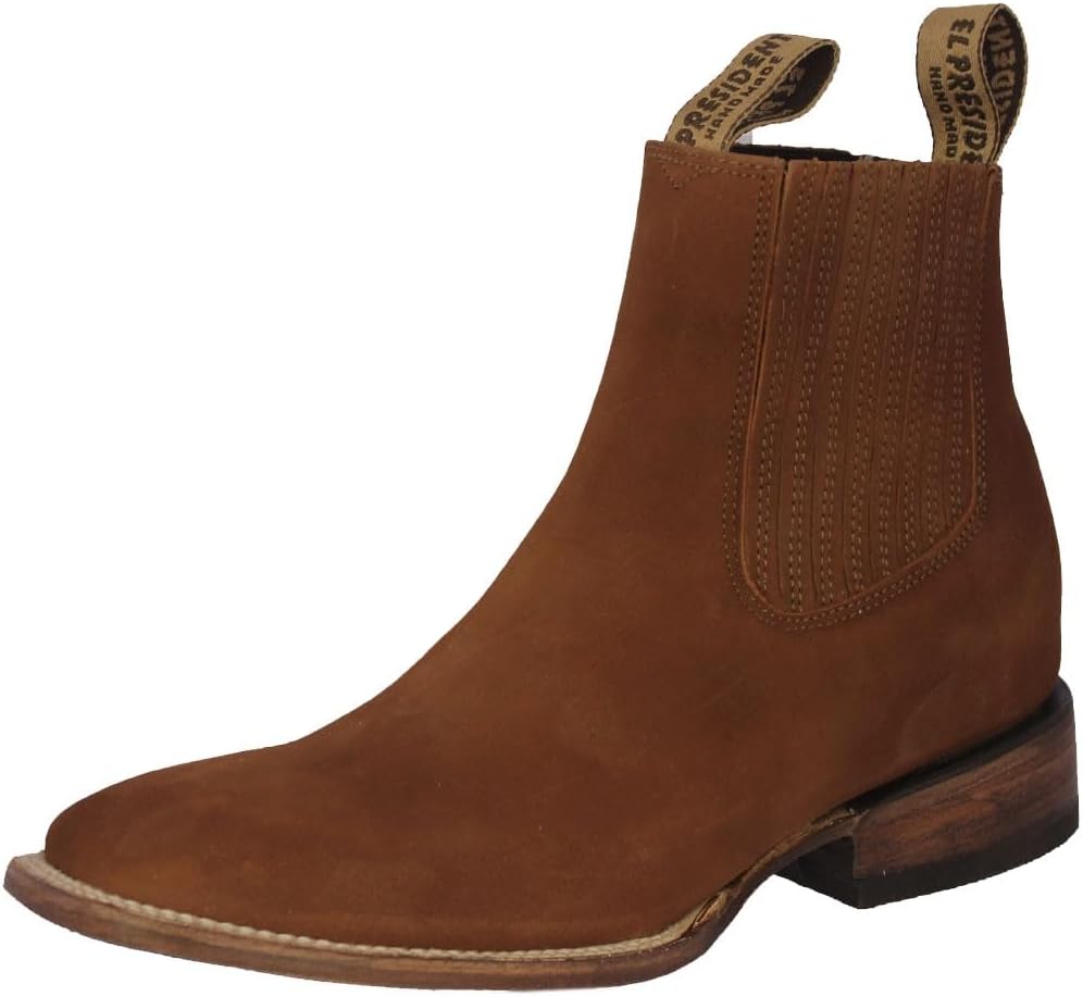 

Ботинки El Presidente Mens Cognac Chelsea на щиколотку из нубука в ковбойском стиле