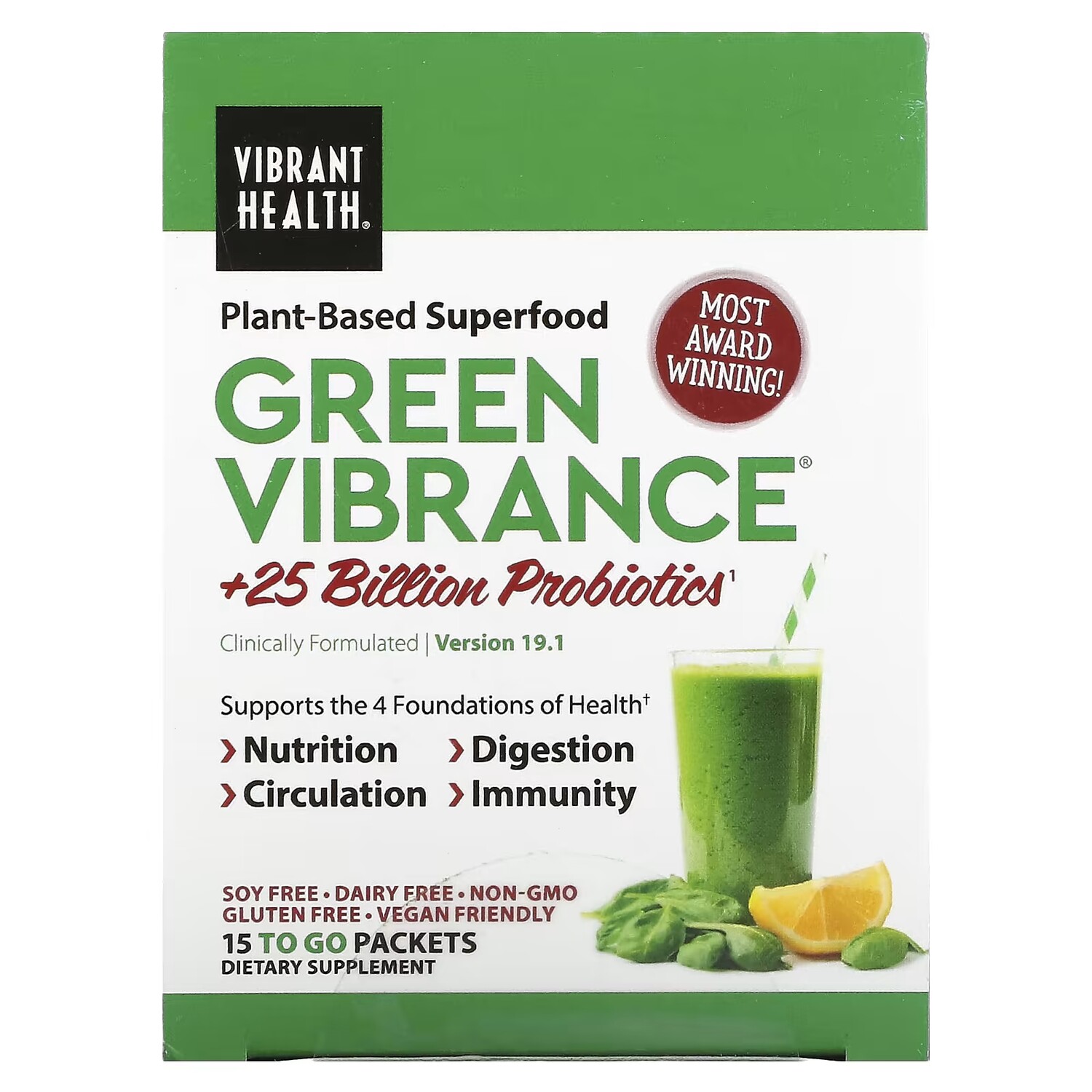 

Добавка Vibrant Health Green Vibrance, 168,9 г