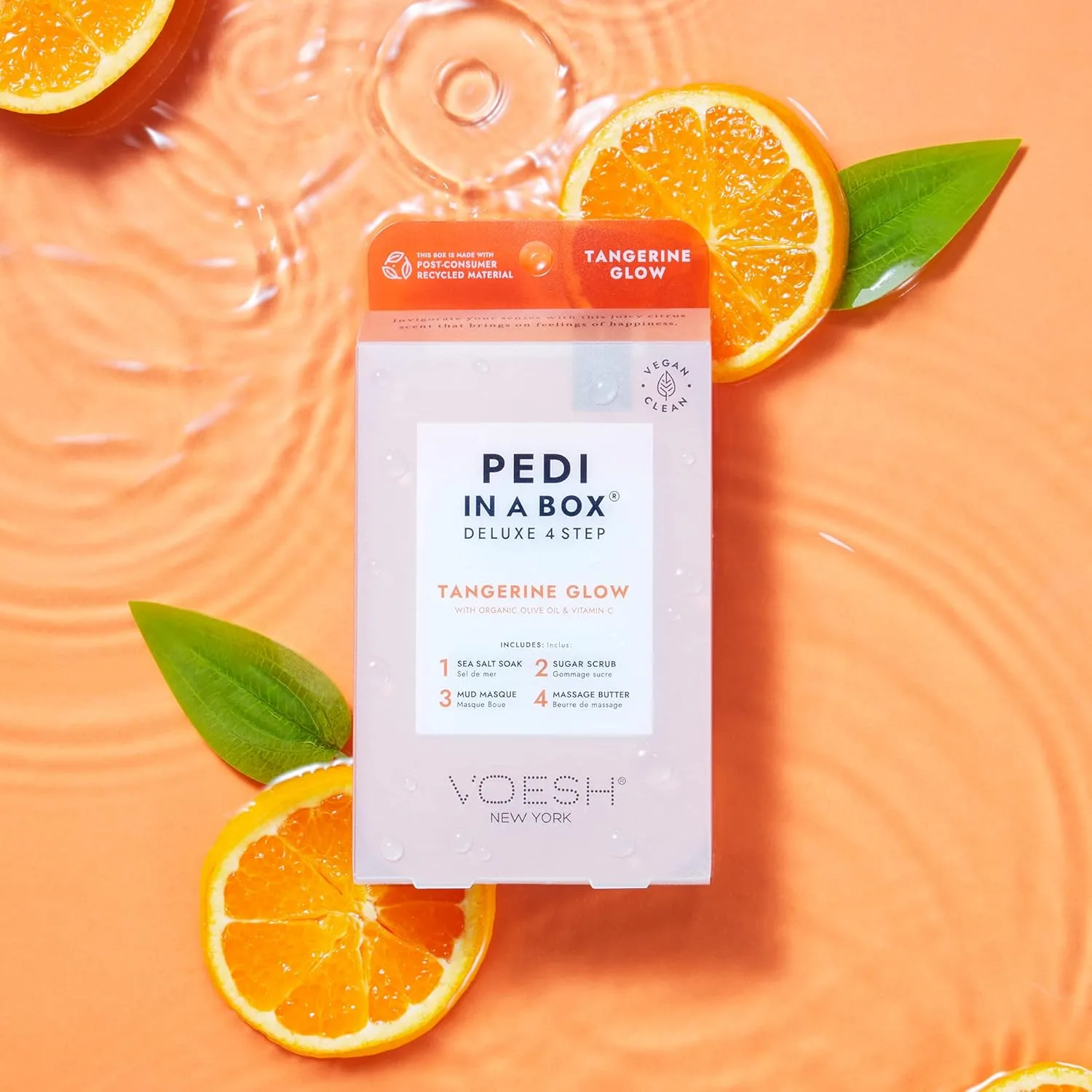 Набор для домашнего педикюра VOESH Pedi in a Box 4 Step Fruity Trio - 3 упаковки: Mango Delight, Tangerine Twist и Vitamin Recharge. Веганский уход за ногами. Педикюр своими руками. — фото 4