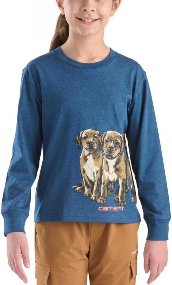 

Carhartt детская CA7141 футболка с длинным рукавом Puppies - для девочек, Dark Denim Heather