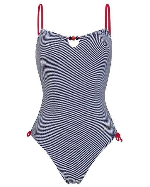 

Купальник для девочки на тонких бретелях и с полосатым принтом Dolores Cortés, синий