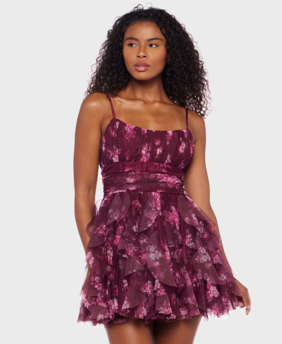 

Детское платье-трапеция из тафты без рукавов, приталенного силуэта с расклешенной юбкой B Darlin, Wine/ Pink