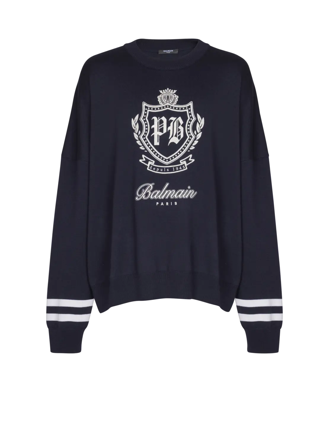 

Вязаный джемпер с эмблемой колледжа Balmain, темно-синий