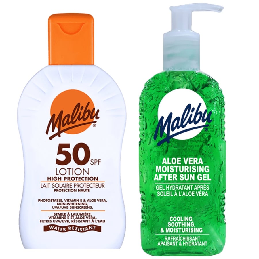 

Водостойкий бальзам Malibu SPF50 200 мл + Гель после загара с алоэ 200 мл