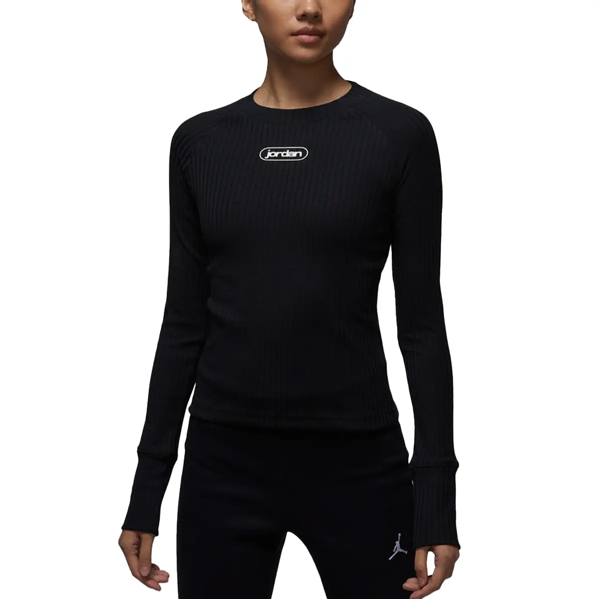 

Jordan Женская черная футболка с круглым вырезом средней высоты, Черный, Jordan Женская черная футболка с круглым вырезом средней высоты