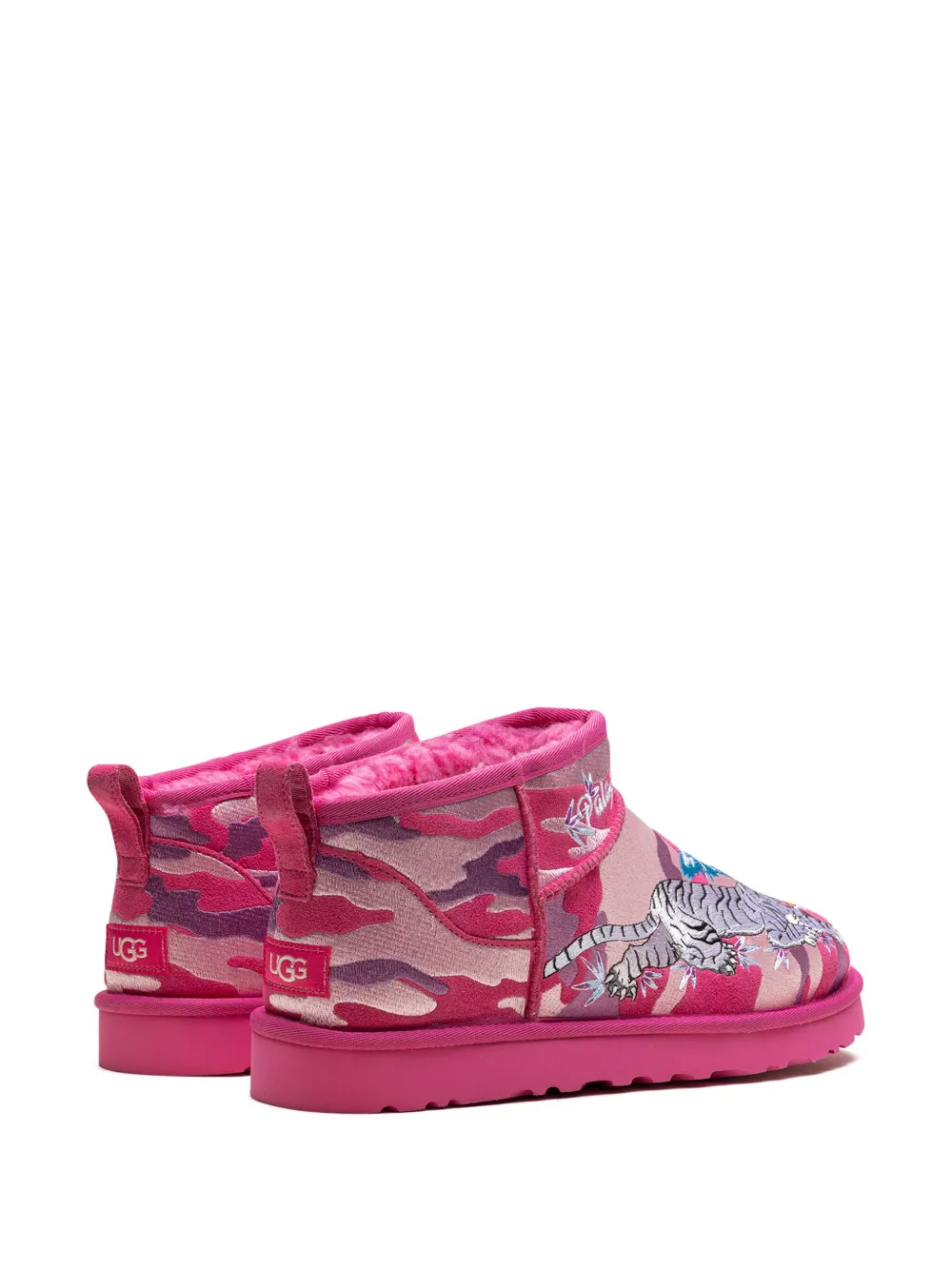 Угги мужские UGG Mini Palace короткие с вышивкой тигра, розовый — фото 3