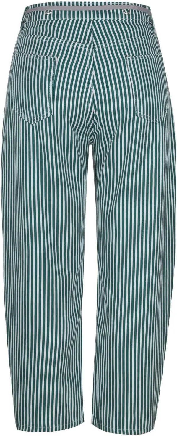 Женские брюки Classic Stripe Print с модным пэчворком, на шнурке, с высокой талией, широкие, с карманами Generic, зеленый — фото 4