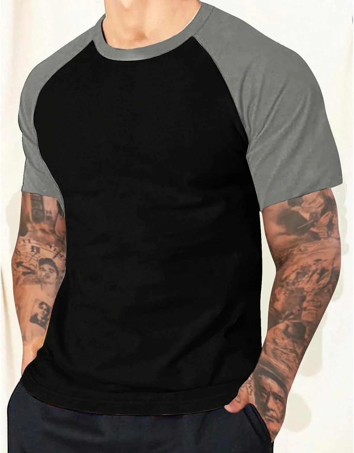 Мужская футболка Casual Slim Fit с коротким рукавом Raglan и цветным блоком — фото 2