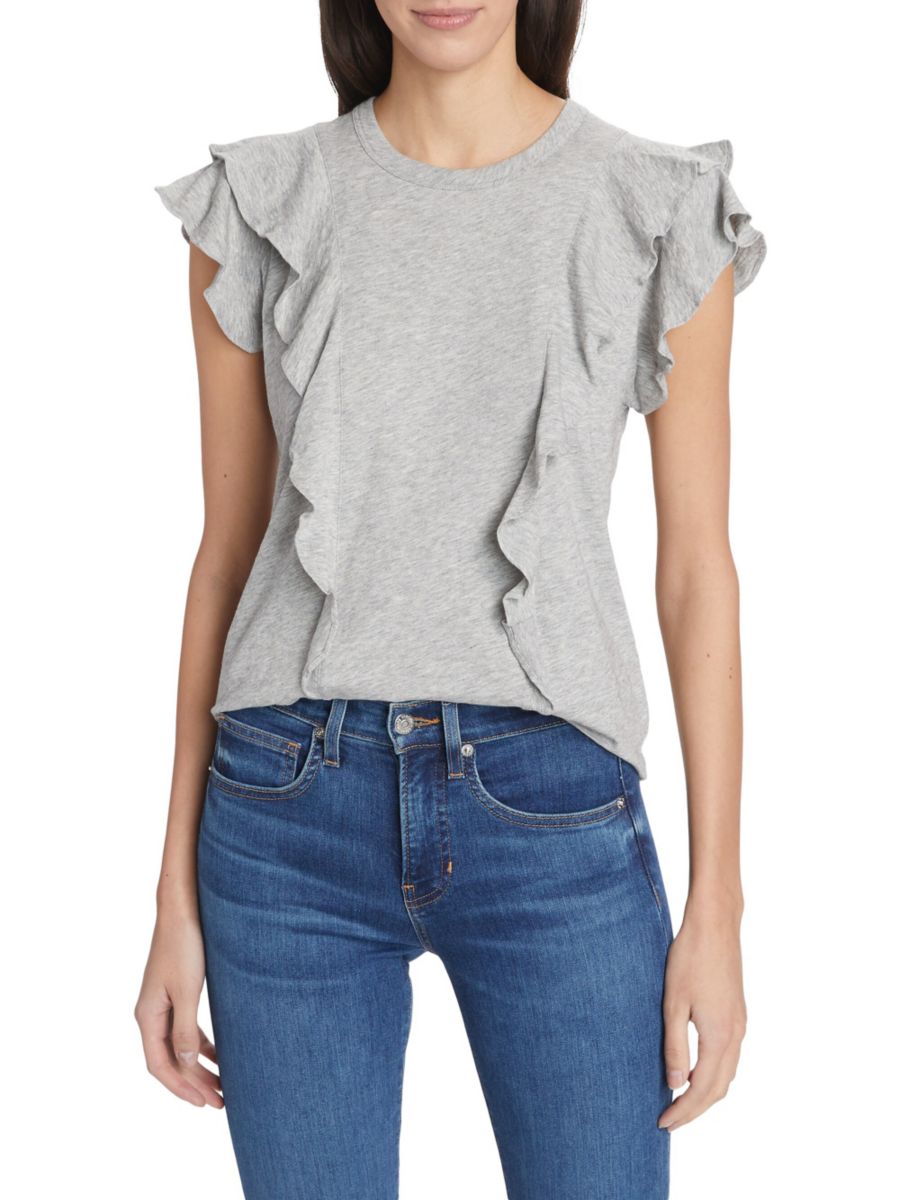 

Футболка Bea из хлопка с оборками Veronica Beard, цвет Heather Grey