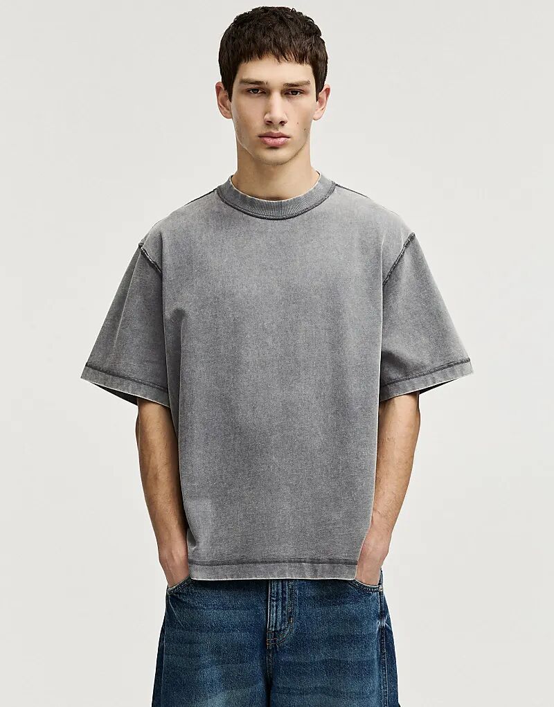 

Мягкая на ощупь футболка свободного кроя Pull&Bear серого цвета