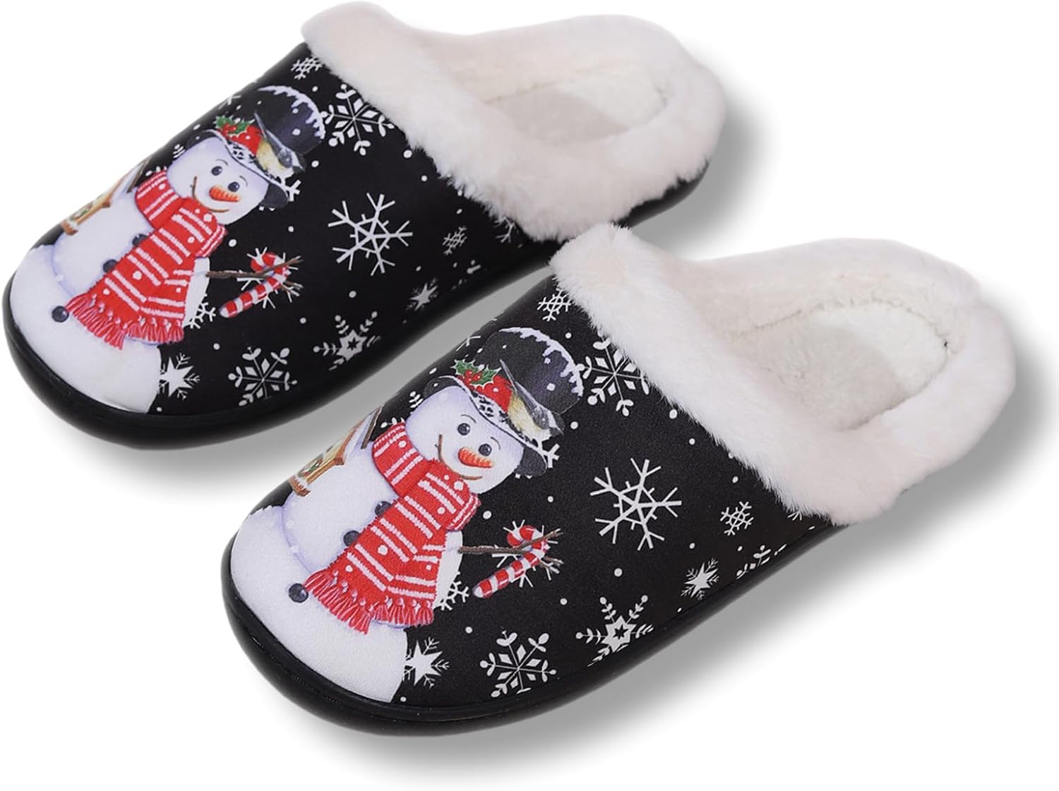 

Рождественские тапочки-снеговики для женщин и мужчин, милые, мягкие, пушистые, необычные, теплые, для дома и улицы, с нескользящей подошвой Elirar, черный