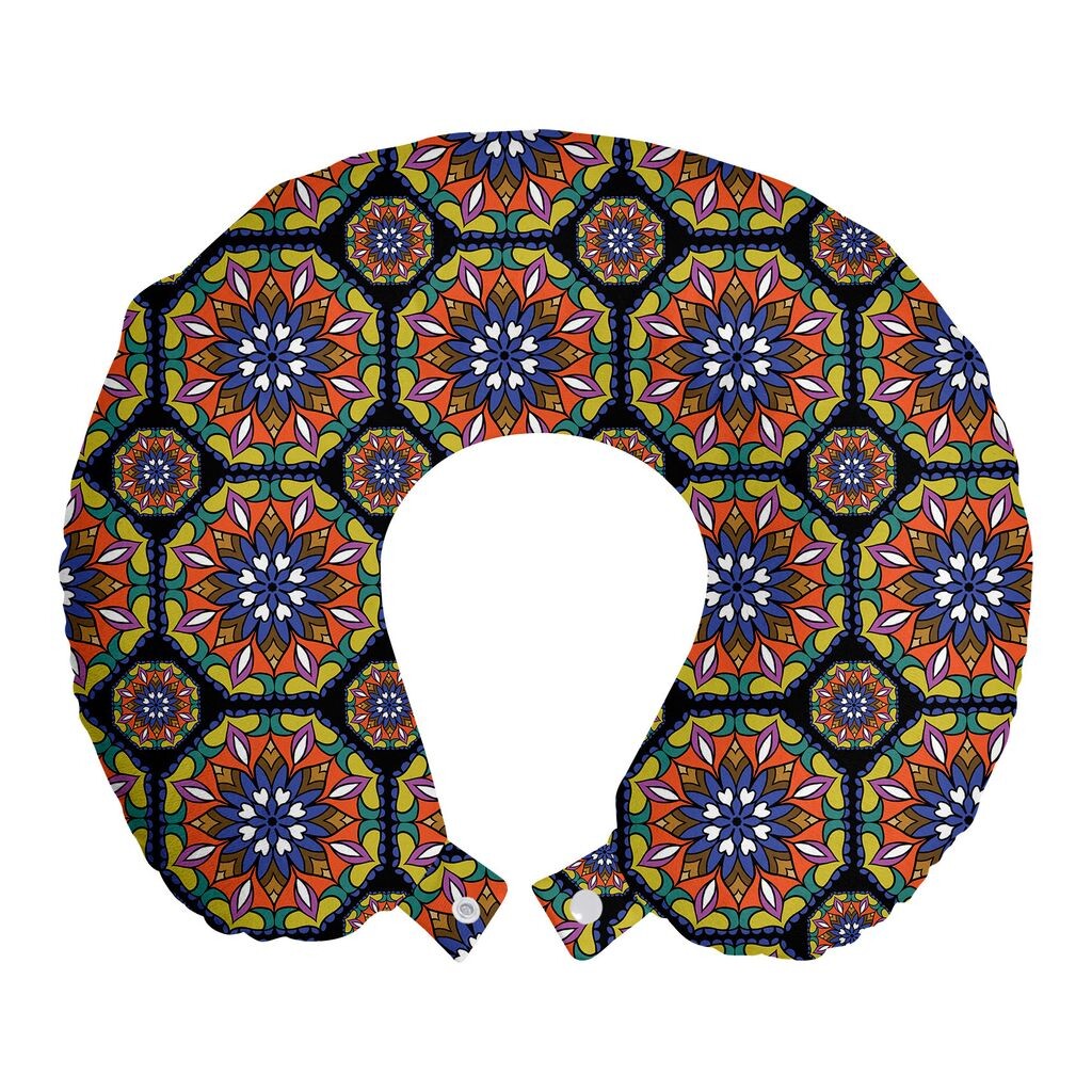 

ABAKUHAUS Оранжевая подушка для путешествий Mandala, поддержка шеи, витражный мотив, пенопластовые дорожные принадлежности для самолета и автомобиля, 30x30 см, разноцветные