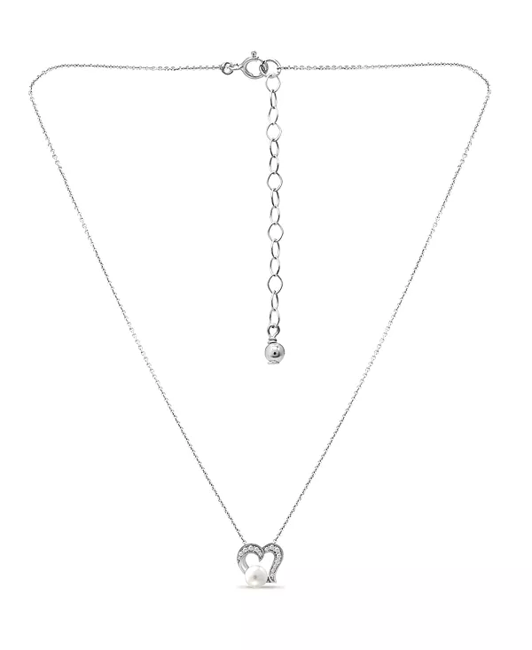 

Ожерелье с подвеской в форме сердца из белого культивированного жемчуга и кубических цирконий Macy'S, silver