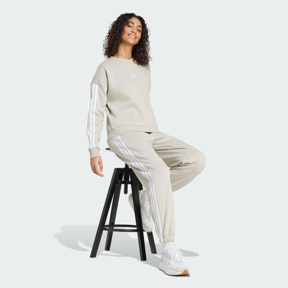 Спортивные брюки Adidas Essentials 3-Stripes Fleece Loose-Fit Pants, цвет Beige/White — фото 3