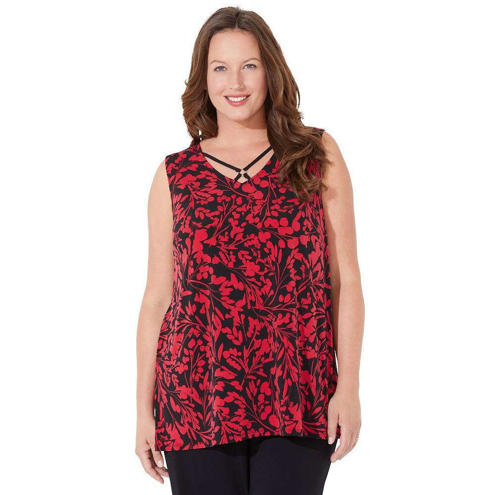 

Женская майка любого размера больших размеров Catherines, цвет Red Black Floral