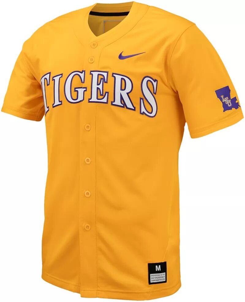 

Мужская копия бейсбольной майки с полным пуговицами Nike LSU Tigers Gold