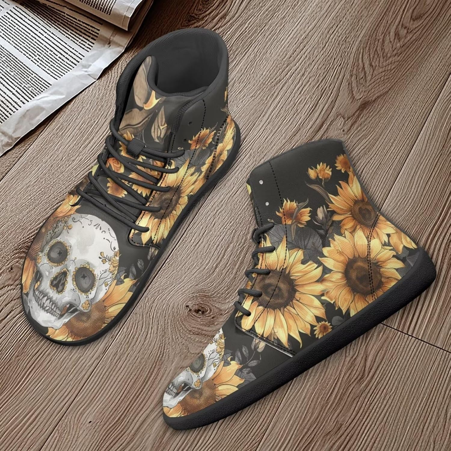 Мужские босоножки Jeiento Skull, высокие кроссовки из ПУ-кожи для ходьбы, легкие ботинки с широкой носовой частью, шнуровка, беговые кроссовки, желтый — фото 4