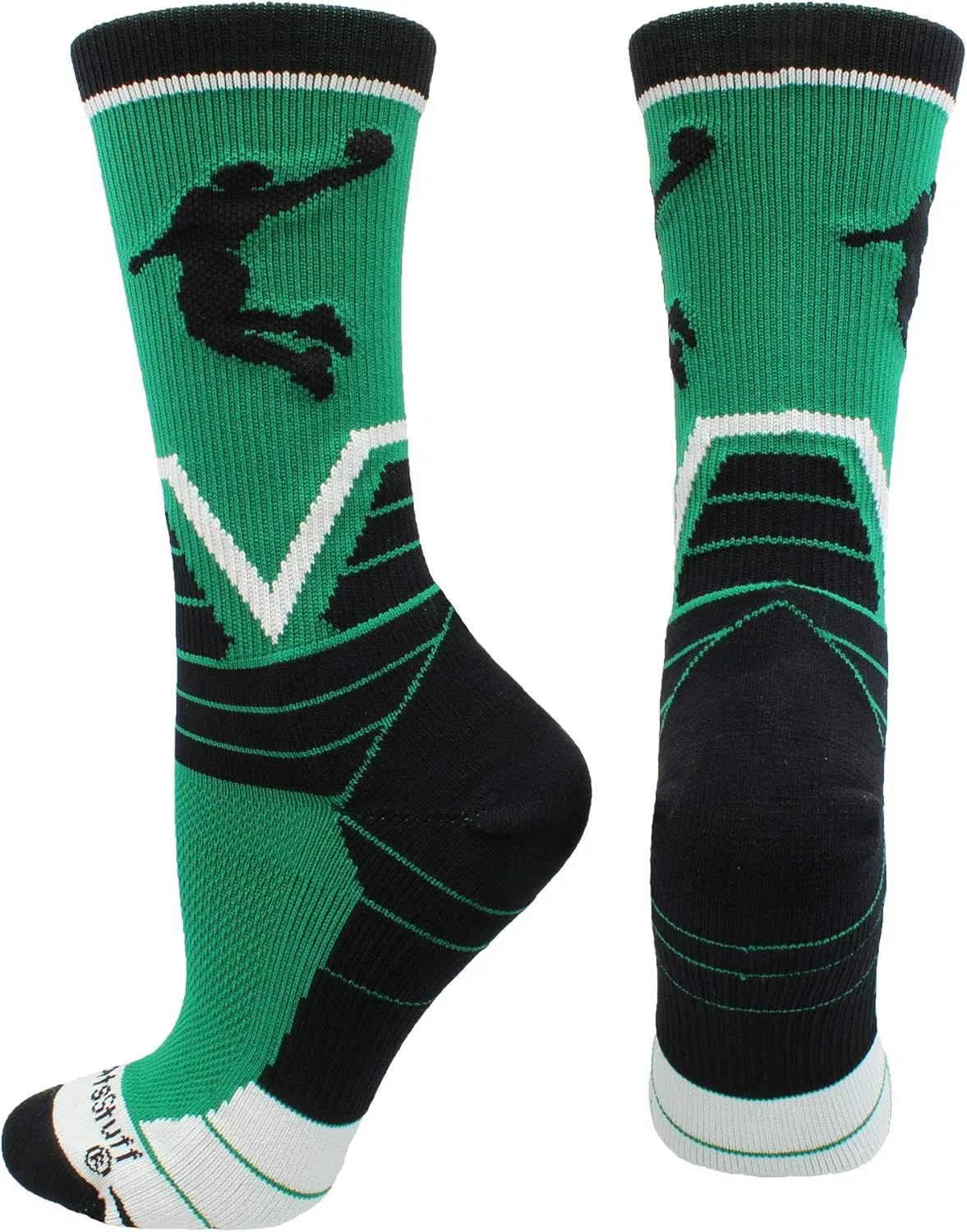 Баскетбольные носки MadSportsStuff Victory с изображением игрока, средней длины, Kelly Green/Black/White
