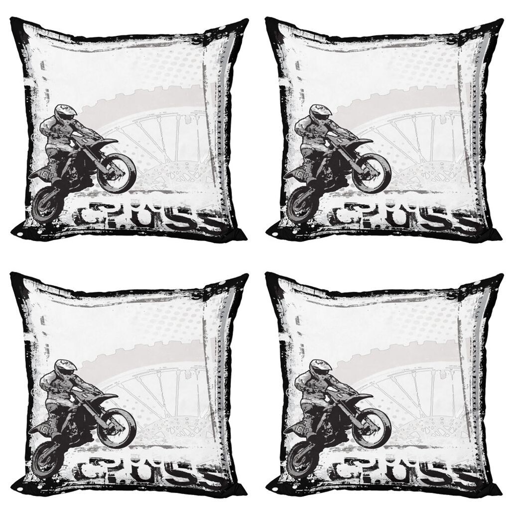 

Комплект чехлов для мотоциклетных подушек ABAKUHAUS (4 предмета), Motocross Racer, современная двусторонняя цифровая печать, 60 x 60 см, черный и белый