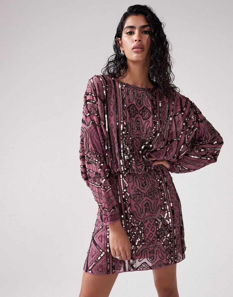 

Лиловое мини-платье с рукавами «летучая мышь» и бусинами ASOS