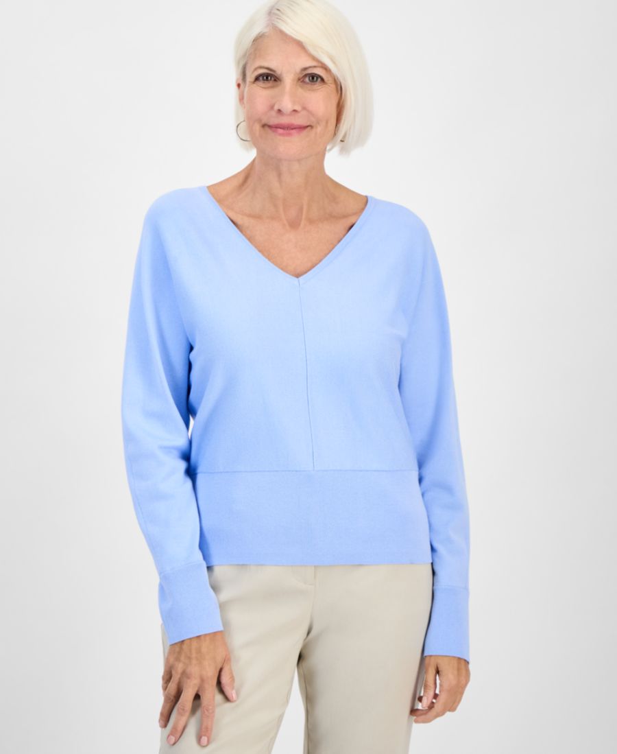 

Укороченный свитер с V-образным вырезом и рукавами летучая мышь, эксклюзивно для Macy's JM Collection, Open Air