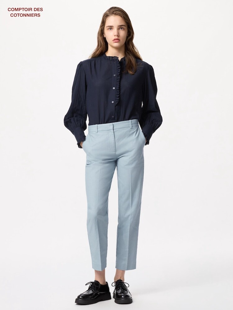 

Льняные хлопковые брюки до щиколотки Uniqlo, синий