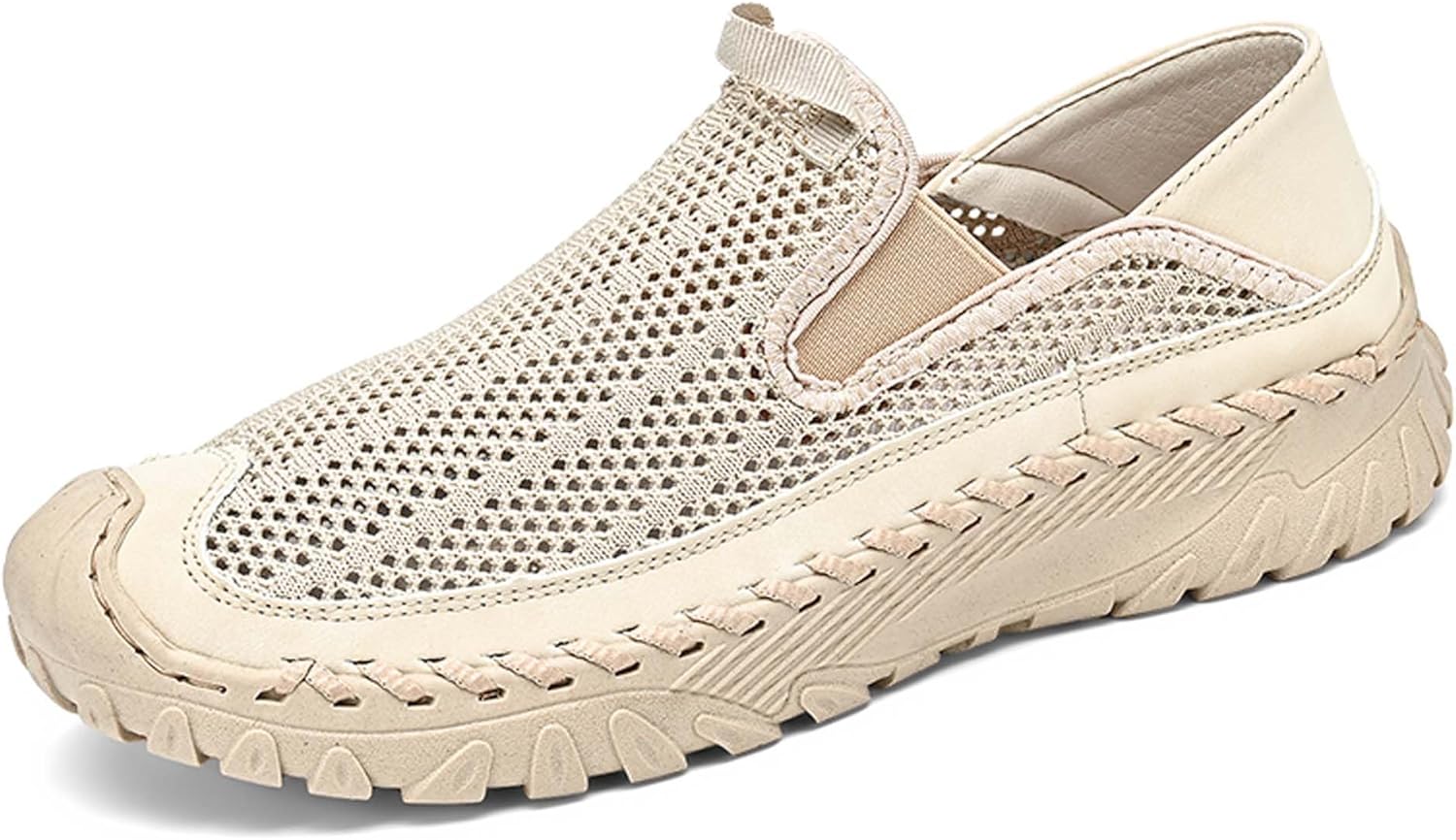 

Мужские кроссовки из сетки, легкие и дышащие мужские прогулочные туфли, босоножки для мужчин, обувь для водных видов спорта, противоскользящие, износостойкие, ручная строчка, прочные, амфибийного типа Vtiao, бежевый