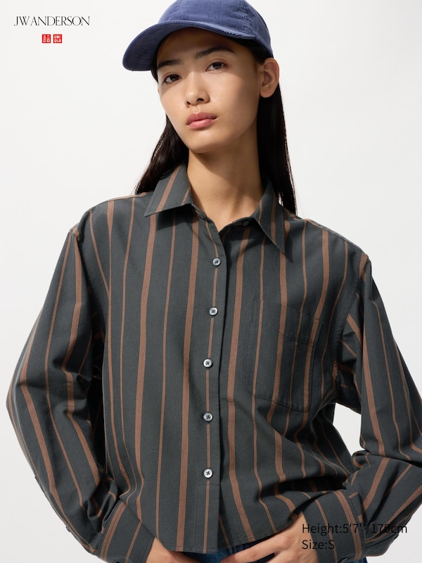 

Оксфордская рубашка свободного кроя (в полоску) Uniqlo, 08 dark grey