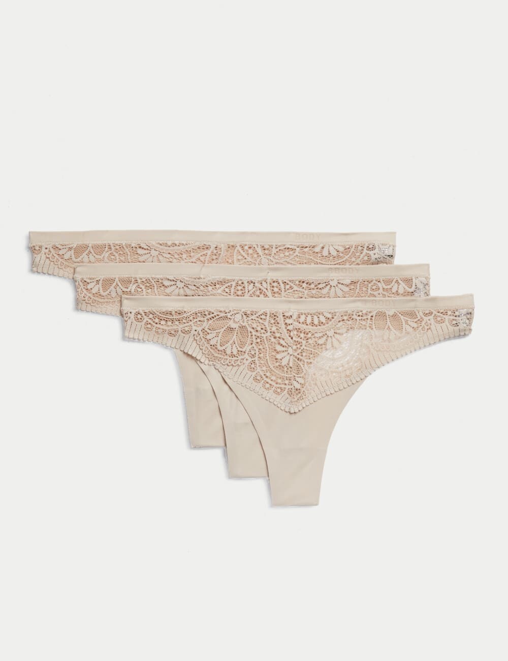 

3 шт. Мягкие кружевные стринги для тела Body by Marks & Spencer, цвет Opaline