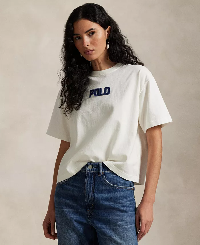 

Женская хлопковая футболка с логотипом и круглым вырезом Polo Ralph Lauren, белый
