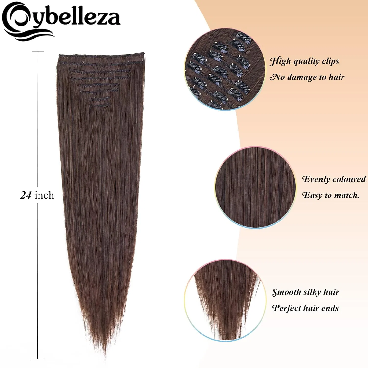 Накладные прямые волосы Cybelleza на заколках, 60 см, 8 шт. Cybelleza — фото 2
